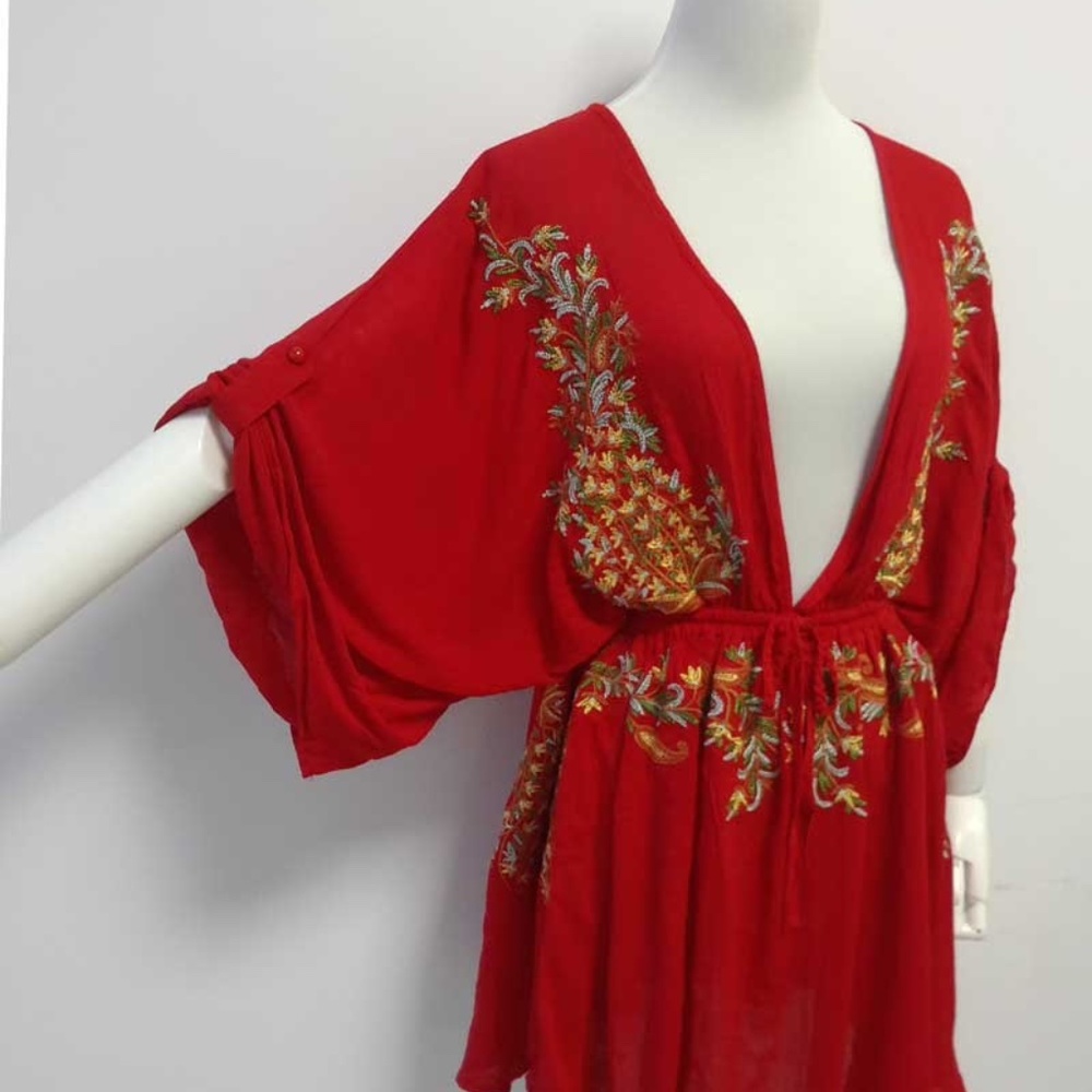 Boho plunging neck tassel embroidered floral dress - Picture 7 of 8
